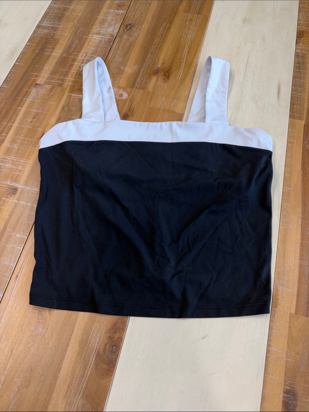 all in motion Black and White Square-Trim Crop Tank